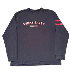 Vintage Tommy Hilfiger Long Sleeve T Shirt Mens XL Navy Red Stripe Logo Athletic